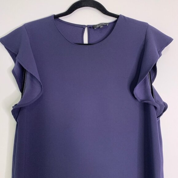 Aritzia Babaton Chaplin Flutter Sleeve Blouse Navy - Picture 2 of 16